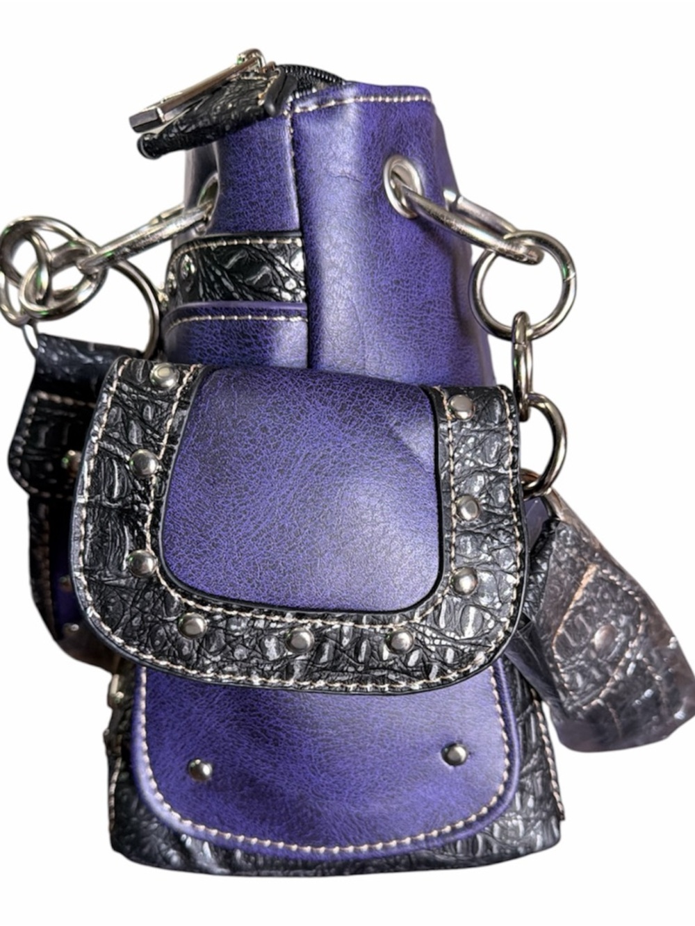 Embellished Purple Skull Shoulder Bag with Rhinestone Accent - Picture 3 of 5